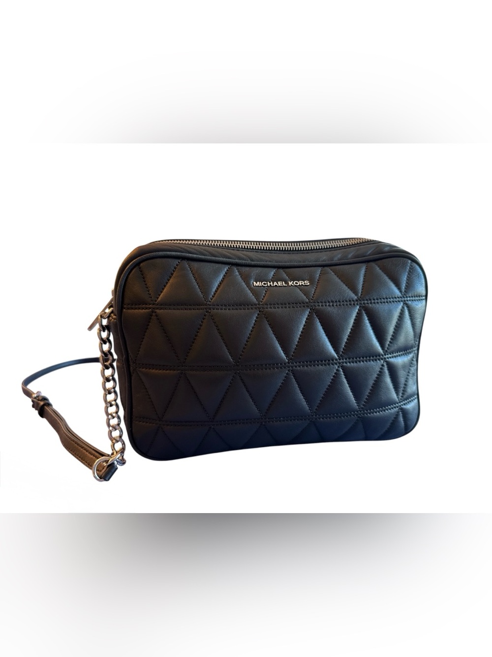 Michael Kors Black Quilted Leather Crossbody with Silver Chain